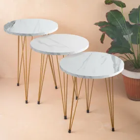 Set of 3 Metal Legs Table Set High Quality Glossy Top Waterproof MDF – White Round
