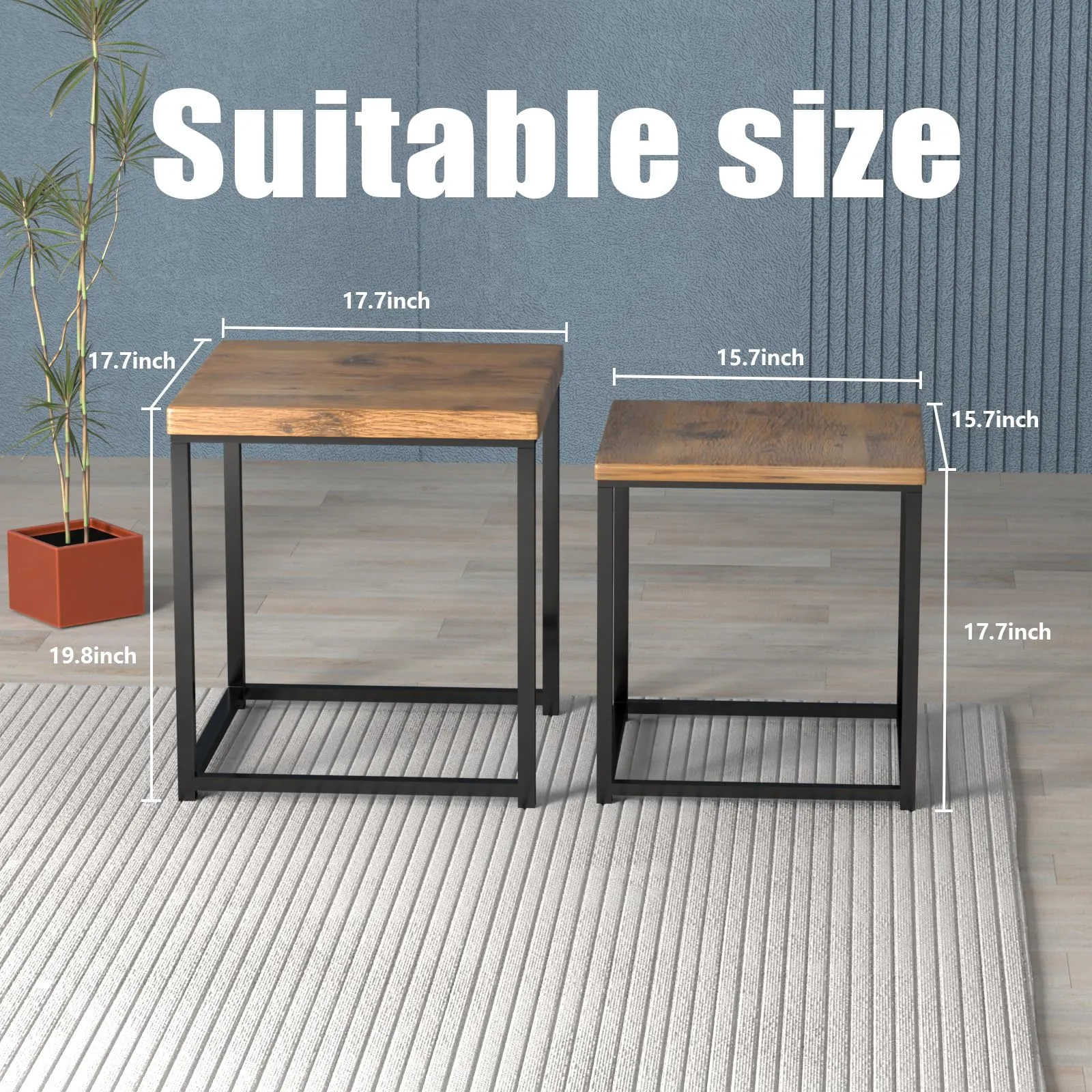 Sheepearl Nesting Coffee Table Set Industrial Simple of 2 Square Tables,Stacking Side or End for Living Room Balcony Home and Office(Wood)