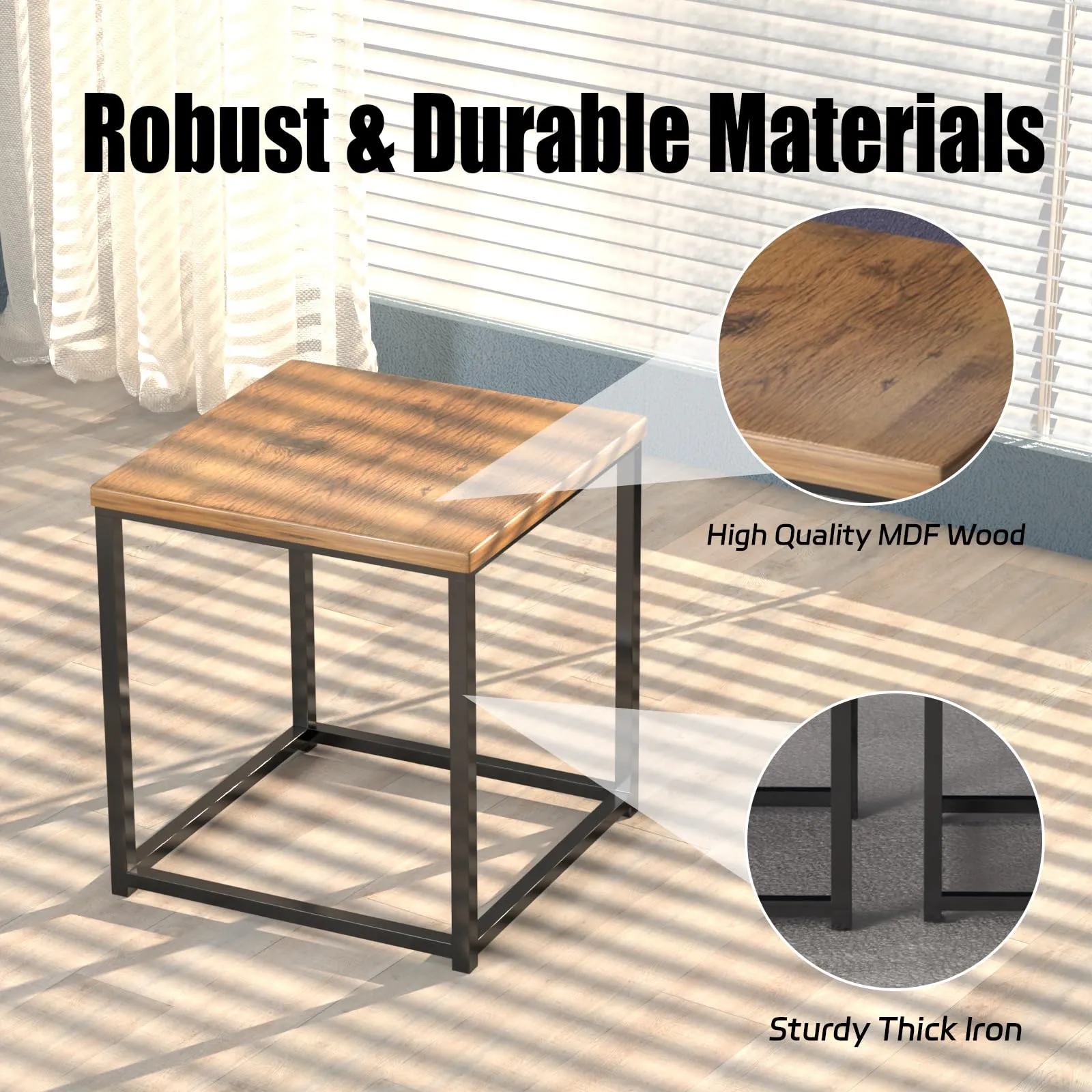 Sheepearl Nesting Coffee Table Set Industrial Simple of 2 Square Tables,Stacking Side or End for Living Room Balcony Home and Office(Wood)