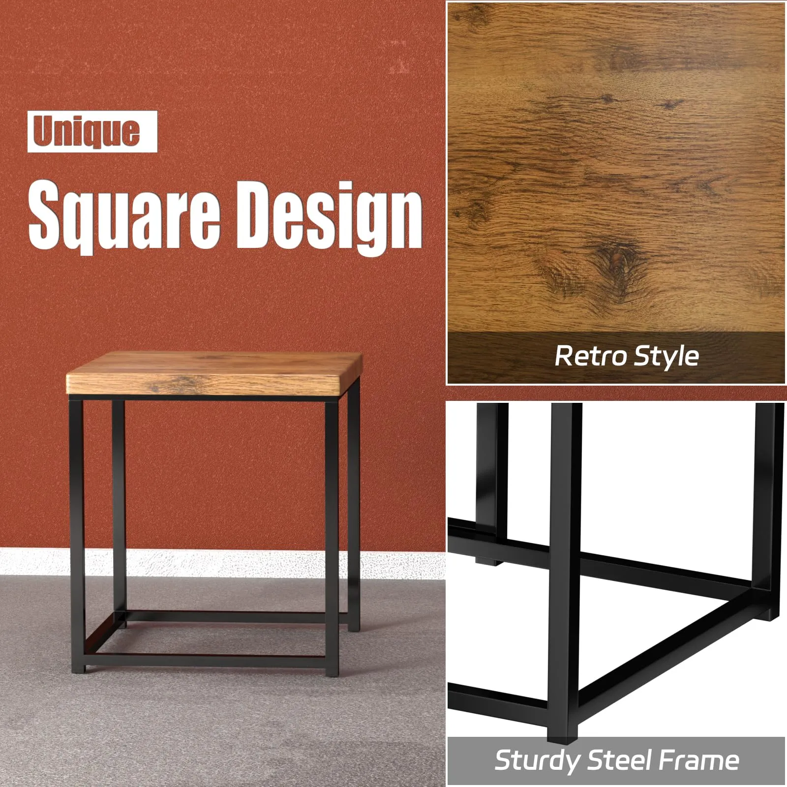 Sheepearl Nesting Coffee Table Set Industrial Simple of 2 Square Tables,Stacking Side or End for Living Room Balcony Home and Office(Wood)