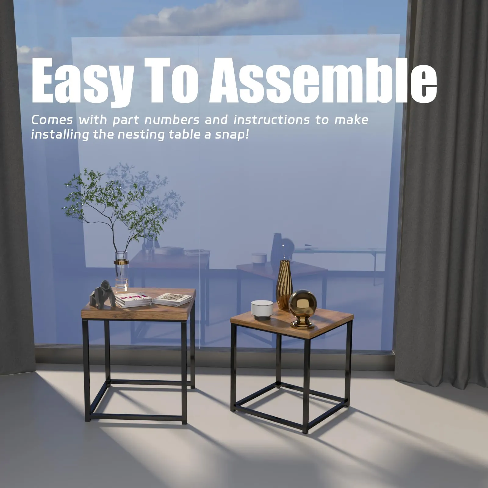Sheepearl Nesting Coffee Table Set Industrial Simple of 2 Square Tables,Stacking Side or End for Living Room Balcony Home and Office(Wood)
