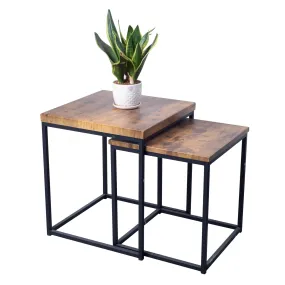 Sheepearl Nesting Coffee Table Set Industrial Simple of 2 Square Tables,Stacking Side or End for Living Room Balcony Home and Office(Wood)