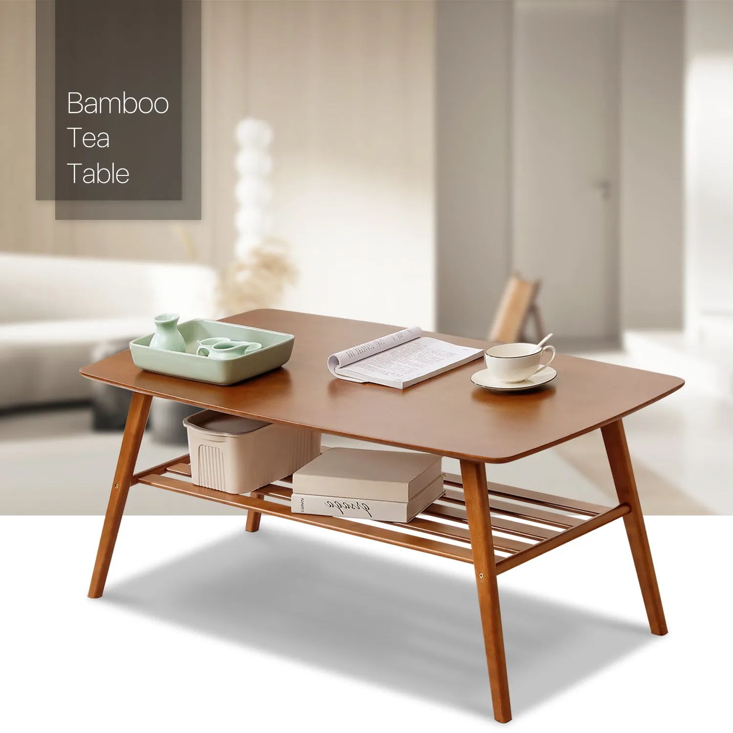 Simple Coffee Table - with Storage Shelf - 48" - Brown