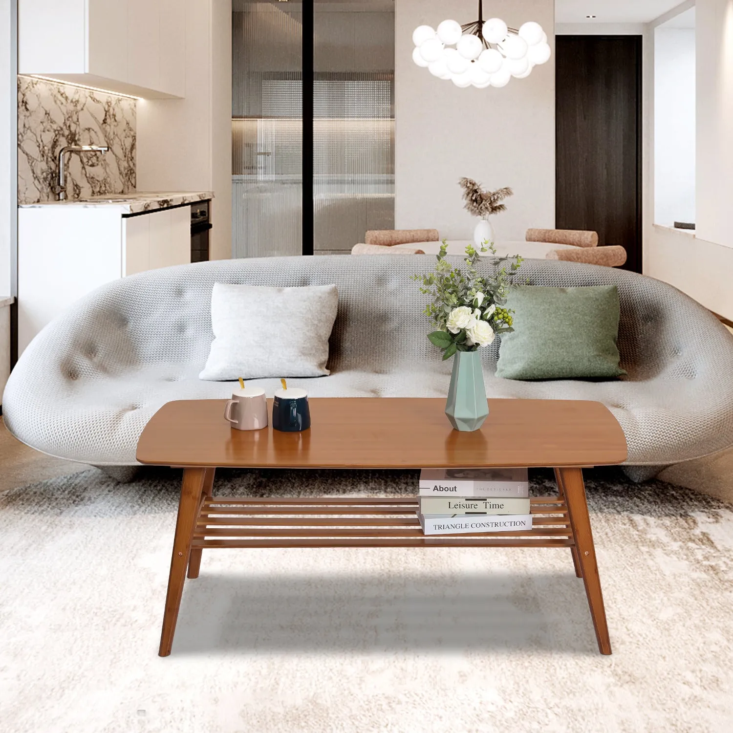 Simple Coffee Table - with Storage Shelf - 48" - Brown