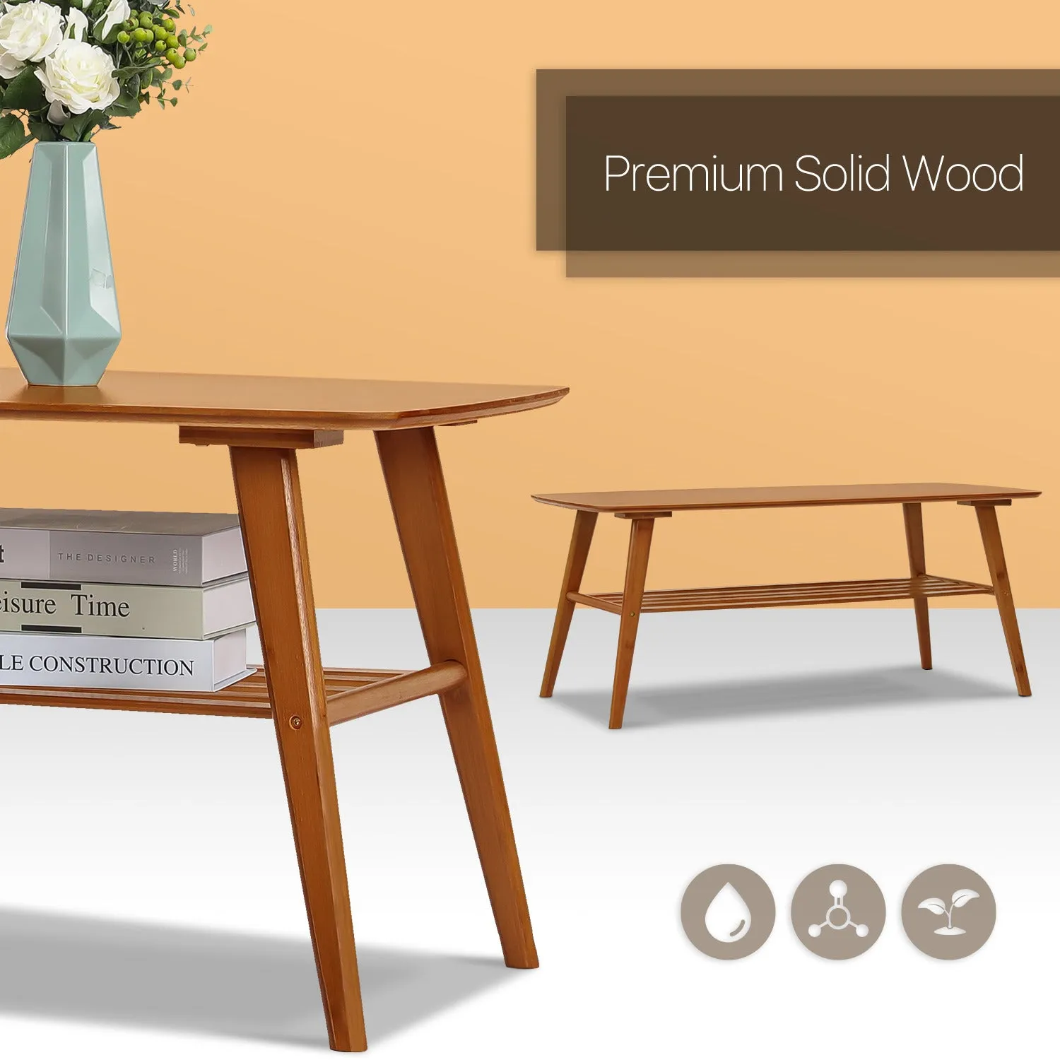 Simple Coffee Table - with Storage Shelf - 48" - Brown