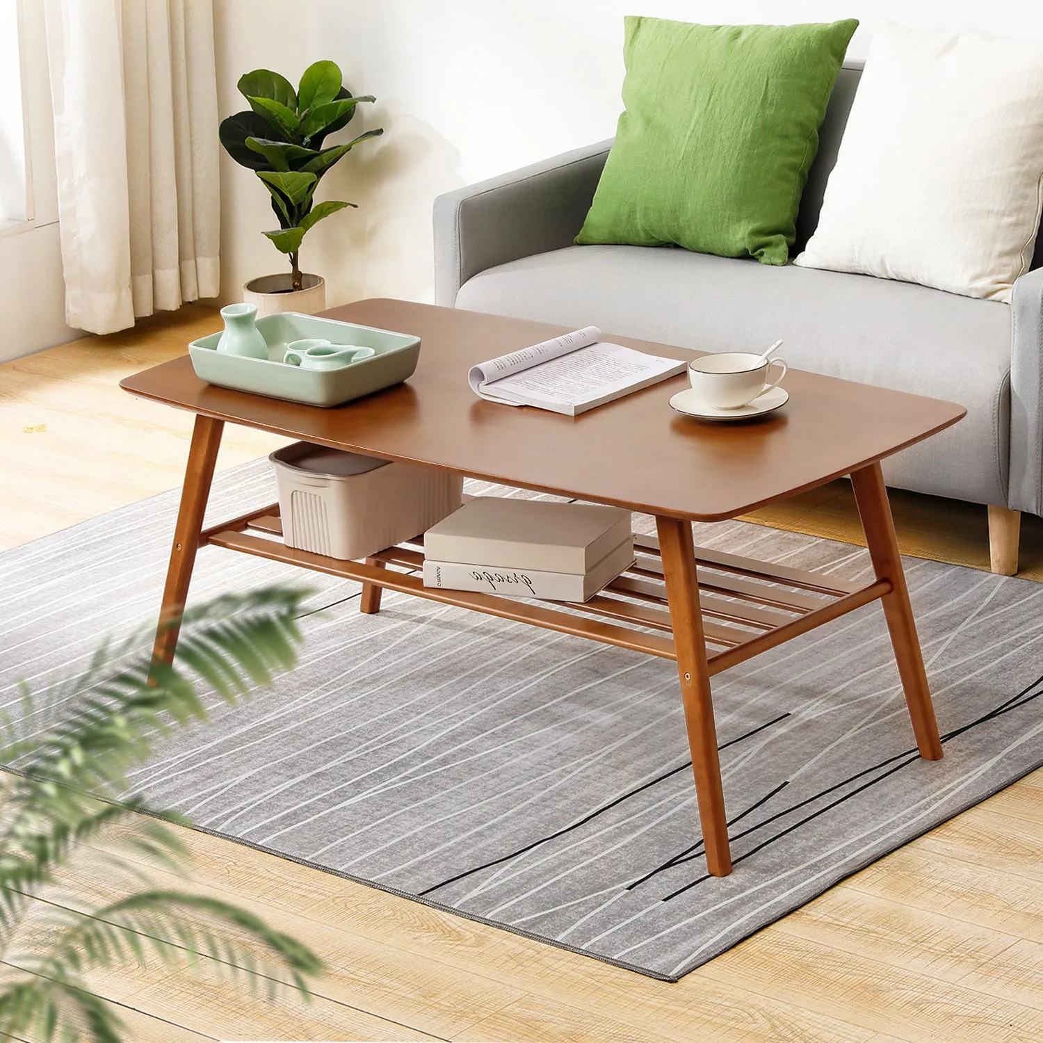 Simple Coffee Table - with Storage Shelf - 48" - Brown