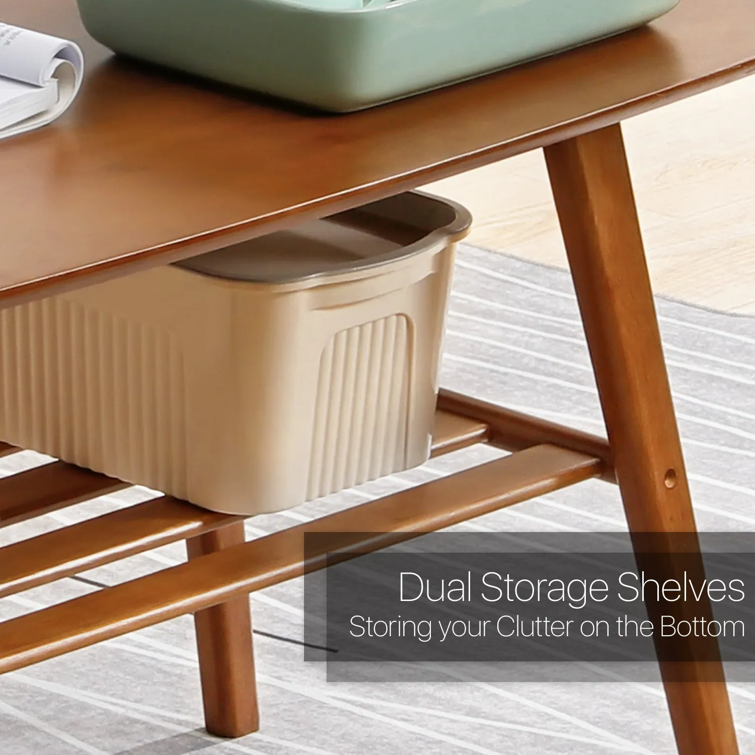 Simple Coffee Table - with Storage Shelf - 48" - Brown