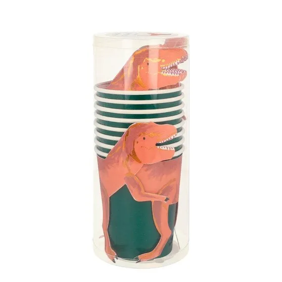 T-Rex Party Cups, Set of 8 Hot or Cold Paper Cups and 8 T-Rex Sleeves, Perfect for a Dinosaur-Themed Party!
