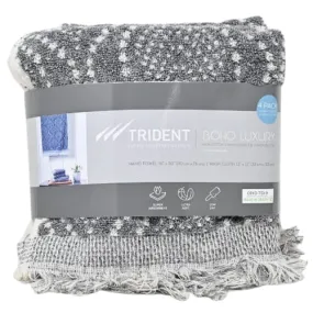 Trident Boho Hand Towel And Wash Cloth - Fringe Towel Set - Grey
