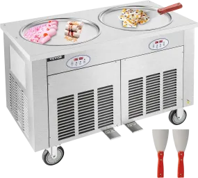 Vevor Ice Cream Roll Machine 1800W 2 Round Pans 17.7" Commercial Stainless Steel 2 Scrapers New