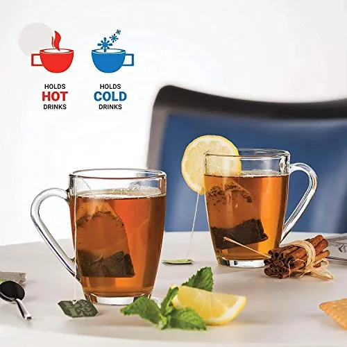 VILON Italian Premium Glass Tea Cup Set | Coffee Mugs with Handle Transparent Drinking Cup for Milk, Cappuccino, Hot Chocolate & Cold Beverages | 230ml | Set of 6 (Coffee Mugs 230ML 6)