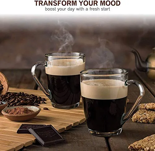 VILON Italian Premium Glass Tea Cup Set | Coffee Mugs with Handle Transparent Drinking Cup for Milk, Cappuccino, Hot Chocolate & Cold Beverages | 230ml | Set of 6 (Coffee Mugs 230ML 6)