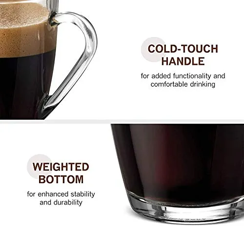 VILON Italian Premium Glass Tea Cup Set | Coffee Mugs with Handle Transparent Drinking Cup for Milk, Cappuccino, Hot Chocolate & Cold Beverages | 230ml | Set of 6 (Coffee Mugs 230ML 6)
