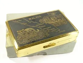 Vintage Clover Malaya Music Box With Tiger And Elephants Unused 1950s Plays Annie Laurie