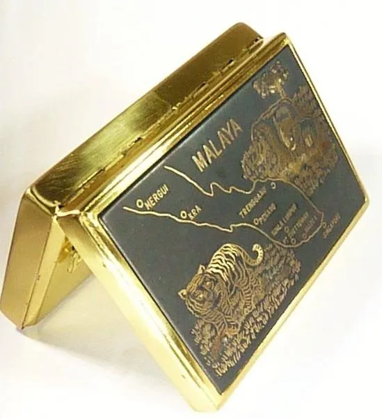 Vintage Clover Malaya Music Box With Tiger And Elephants Unused 1950s Plays Annie Laurie