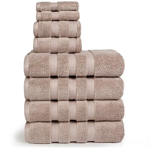 Vivendi Infinity Zero Twist 100% Cotton 8-Piece Towel Set, 4 Bath, 2 Hand, 2 Wash (Taupe)