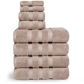 Vivendi Infinity Zero Twist 100% Cotton 8-Piece Towel Set, 4 Bath, 2 Hand, 2 Wash (Taupe)