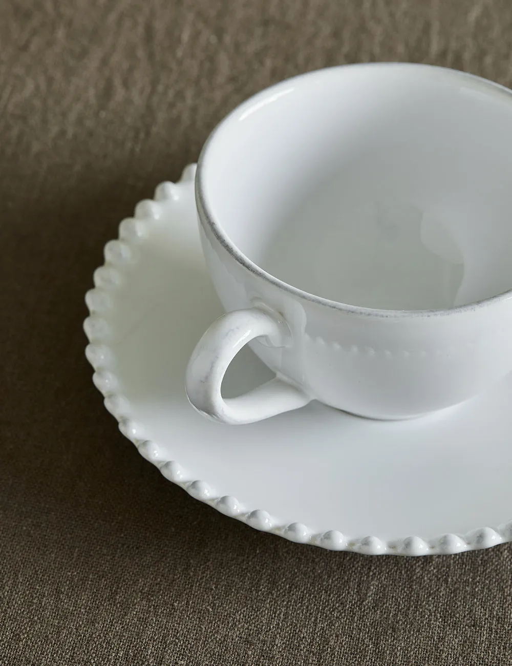 White Pearl Stoneware Cup and Saucer