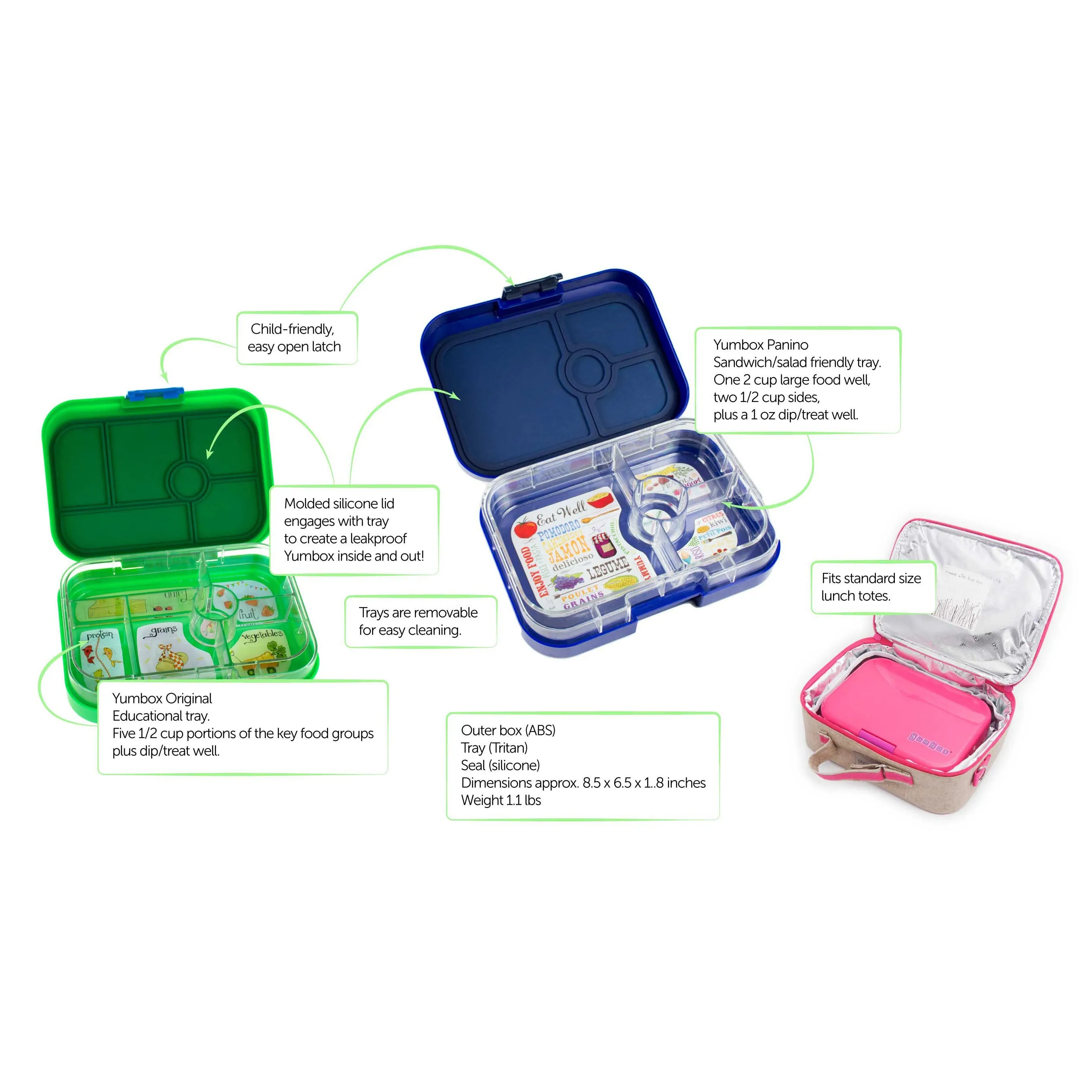 Yumbox Panino with Emoji Tray Kawaii Pink 4-Compartment Lunch Box